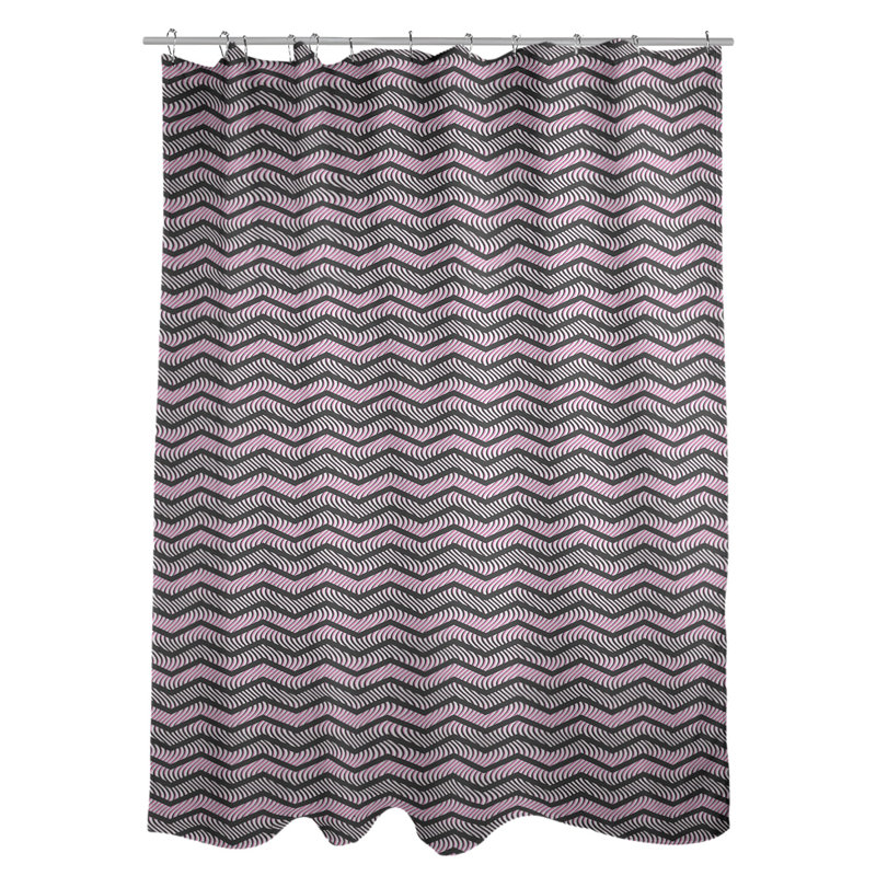 Rideau de douche simple à chevrons ondulés, Noir / Rose