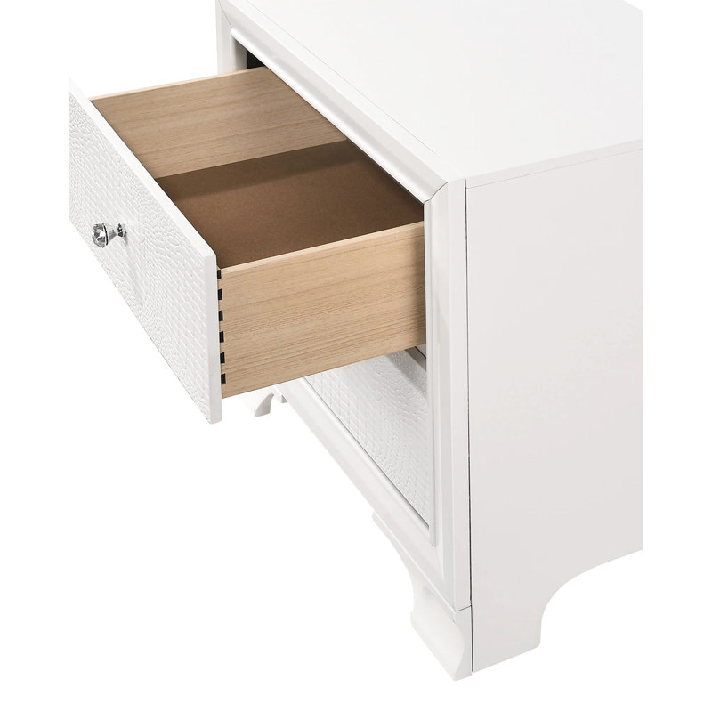 Table de chevet moderne avec deux tiroirs de style givré blanc et crocodile