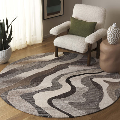Natajah Ebony Hand Tufted Wool Cotton Abstract Rug in Grey/Ivory