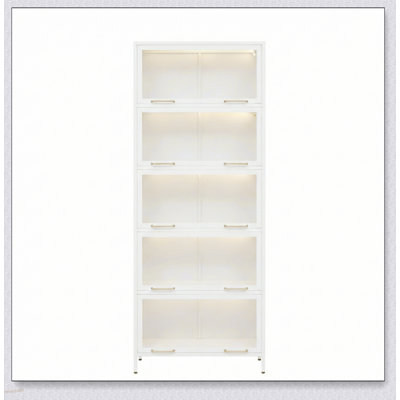 Vitrine en fer de 76,75 po de hauteur avec portes en verre, bibliothèque en acier à 5 niveaux avec lumières DEL pour objets de collection, vitrine de style moderne pour la maison et le bureau