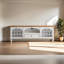 Meuble télé de style campagnard avec plateau en bois massif et rangement en verre