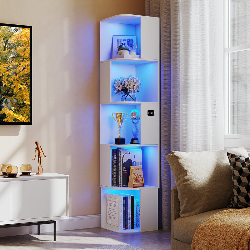 164.6cm H x 35cm W Corner Bookcase, White