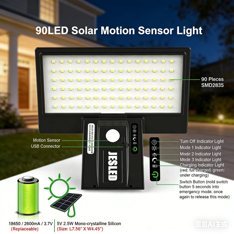 90 LED Solar Power Outdoor Security Flood Light with Motion Sensor