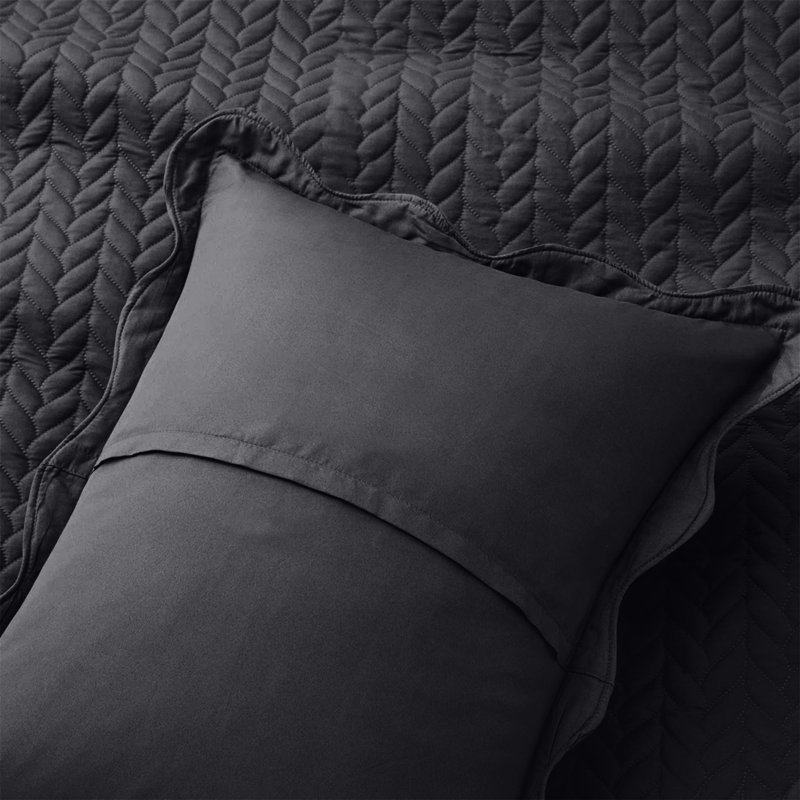 Ensemble de couvre-lit léger en relief à motif de chevrons 3 pièces Moonlight, Noir