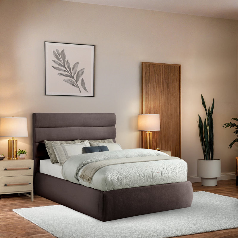 Lit en tissu Adam, Full, Brown Linen Textured Fabric