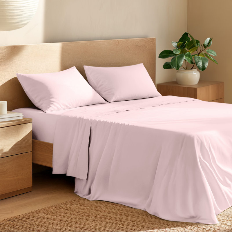 100% Cotton Percale Sheet Set, Dusty Pink, Full / Double Sheet Set with 2 Pillowcases