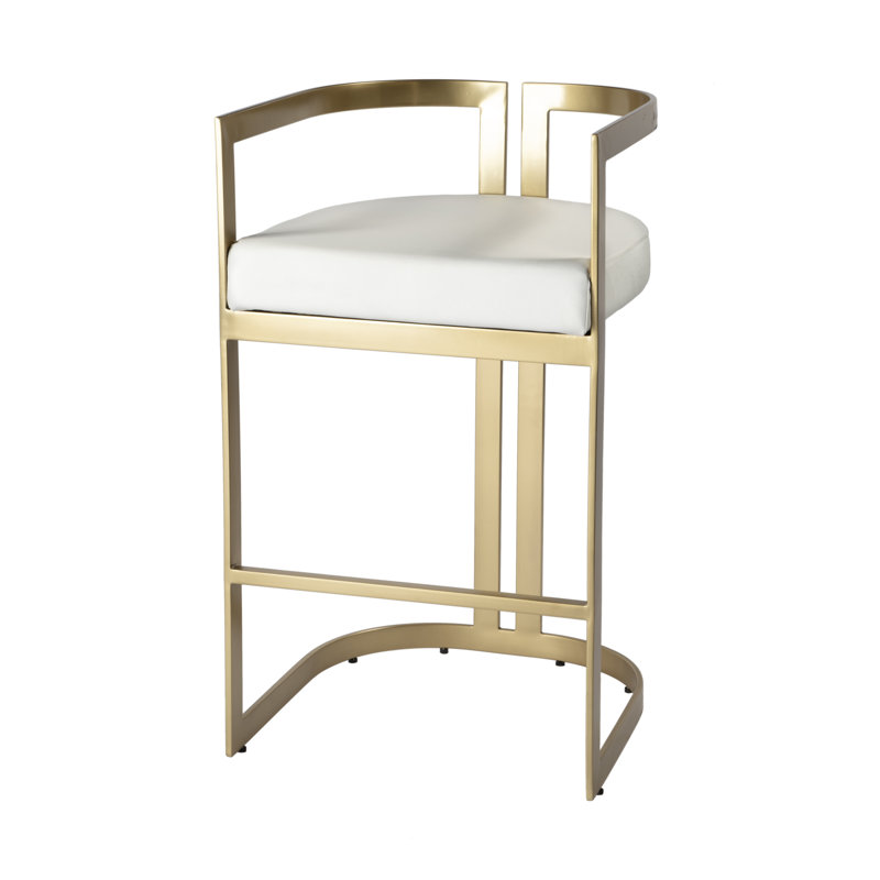 Butler Bravo Faux Leather Counter Stool, White, Bar Stool (28.5” Seat Height), Gold