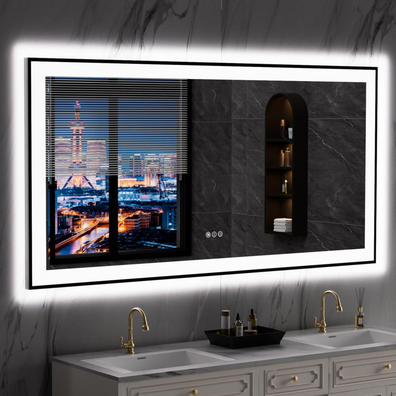 Miroir mural anti-buée, 36" x 72", Blanc2