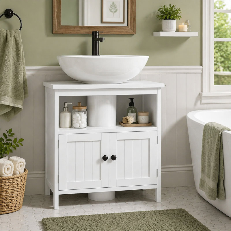 Armoire de rangement sous l'évier de style moderne pour lavabos sur pied; design blanc minimaliste; lavabo non inclus; convient au rangement sous l'évier.