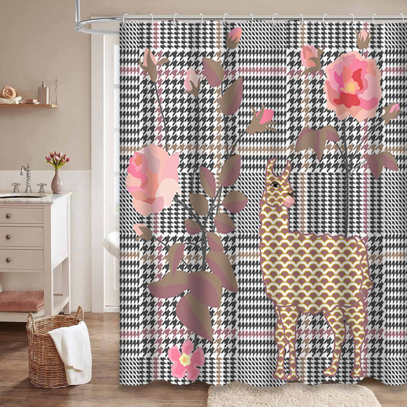 Rideau de douche imperméable à motif floral à carreaux avec 12 crochets, L 72 po x l 84 po