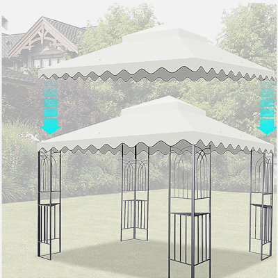 10x10 Ft Outdoor Patio Gazebo Replacement Canopy,Double Tiered Gazebo Tent Roof Top Cover Only wavy border(Frame Not Include)-Beige