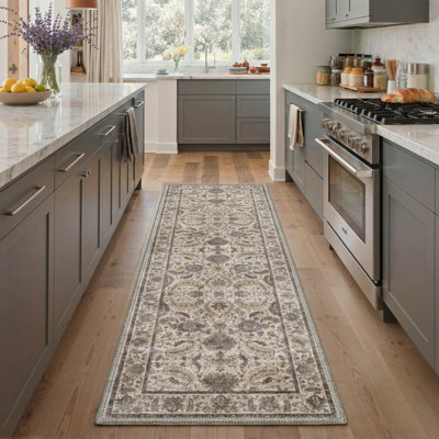 Tapis intérieur beige / brun délavé à la machine avec envers antidérapant Roehit