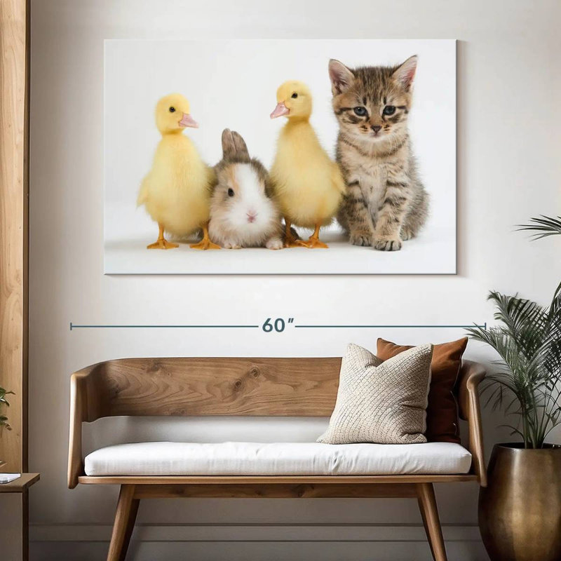 Chaton Brampt avec canetons et lapin, H 34 po x l 51 po