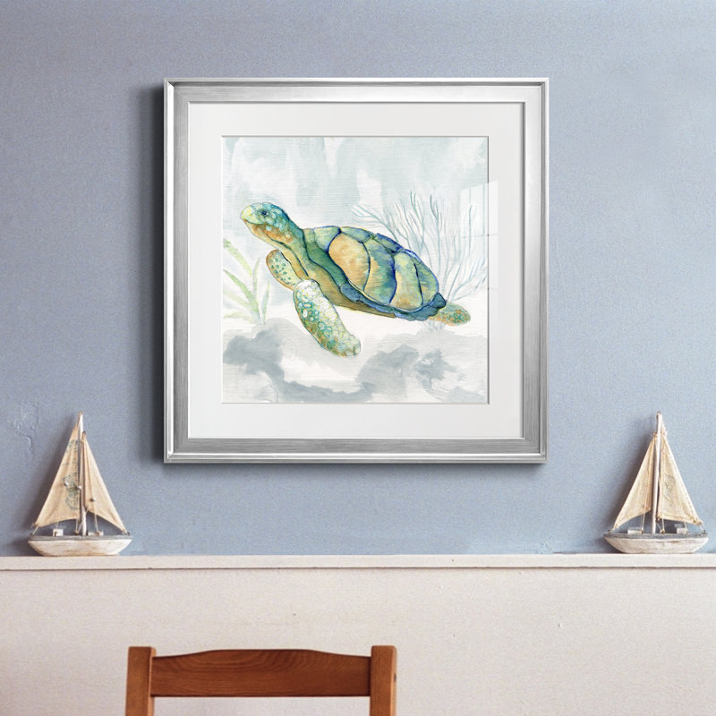 «Riding the Current II» - peinture encadrée, Encadrement argenté, H 22,5 po x l 22,5 po x P 1,5 po