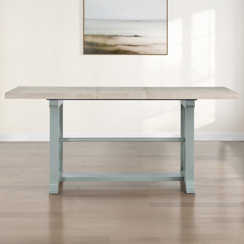 Inetta Extendable Wood Counter Table, Washed Linen/Mint Green