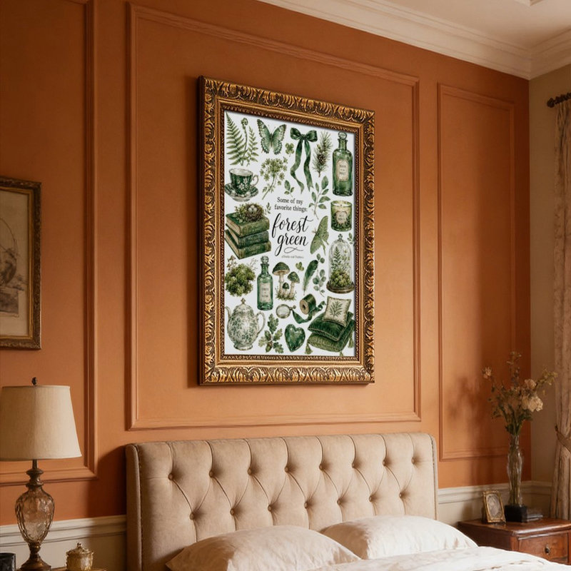 Cadre mural rétro vert BotanicalOrnate - cadre décoratif doré pour art., L 12 po x l 18 po