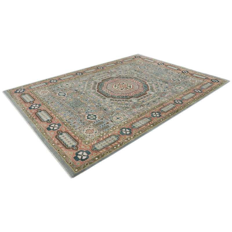 Tapis traditionnel en laine noué à la main 9 pi 10 po x 13 pi 10 po Oushak, Bleu, Rectangulaire 9 pi 10 po x 13 pi 10 po