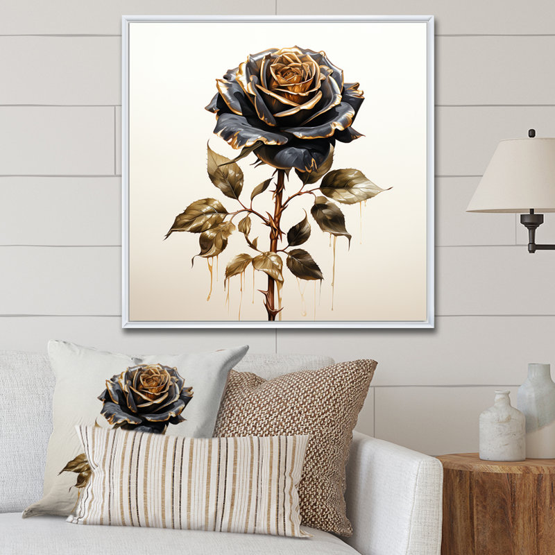 «Vintage Rosegold Elegance I», art mural rose, Cadre flottant blanc, H 16 po x l 16 po x P 1 po