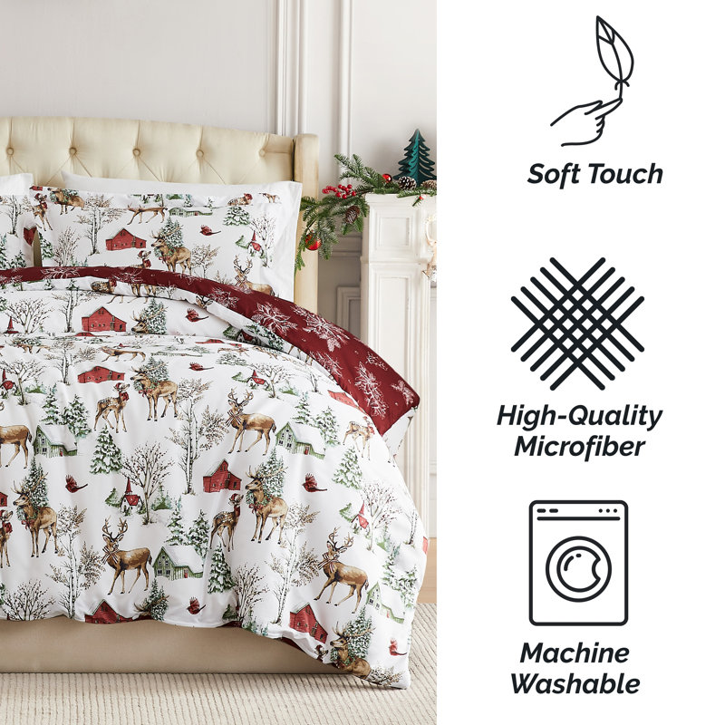 Southshore Fine Linens White Christmas Reversible Comforter Set, 100 GSM Double-Brushed Microfiber Holiday Bedding, 1 Comforter and 2 Pillow Shams, Full / Queen