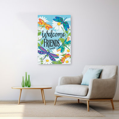 «Welcome Friends Dragonflies», art mural rustique traditionnel avec oiseaux