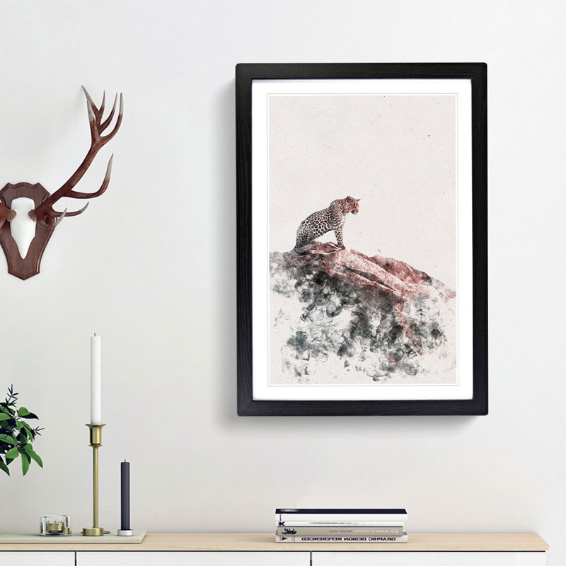 Leopard upon the Rock - Framed Print, 63cm H x 45cm W x 2cm D, Black Framed