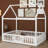 Full Size Wood House Bed with Fence-598708475