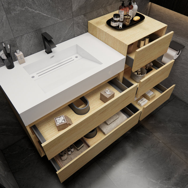 Meuble-lavabo mural simple 62 po Albizu, Brun