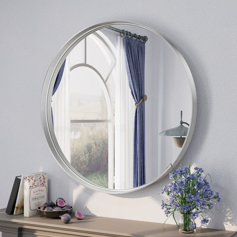 Miroir mural Aevar, 30 po x 30 po, Argent brossé