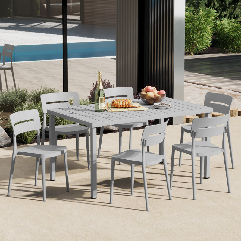 6-Person Outdoor Rectangular Dining Set, Gray
