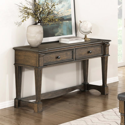 Console de style classique brun avec 2 tiroirs et bronze, pour la décoration traditionnelle rectangulaire - glissières à roulement de 50 po de longueur