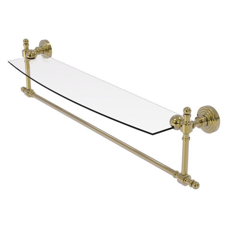 Retro Wave Bracket Shelf with Towel Bar, Unlacquered Brass, 24"