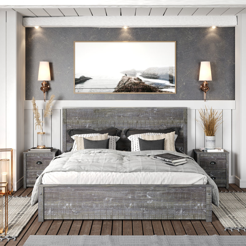 Lit en bois massif Arranda, Grand, Gris granite