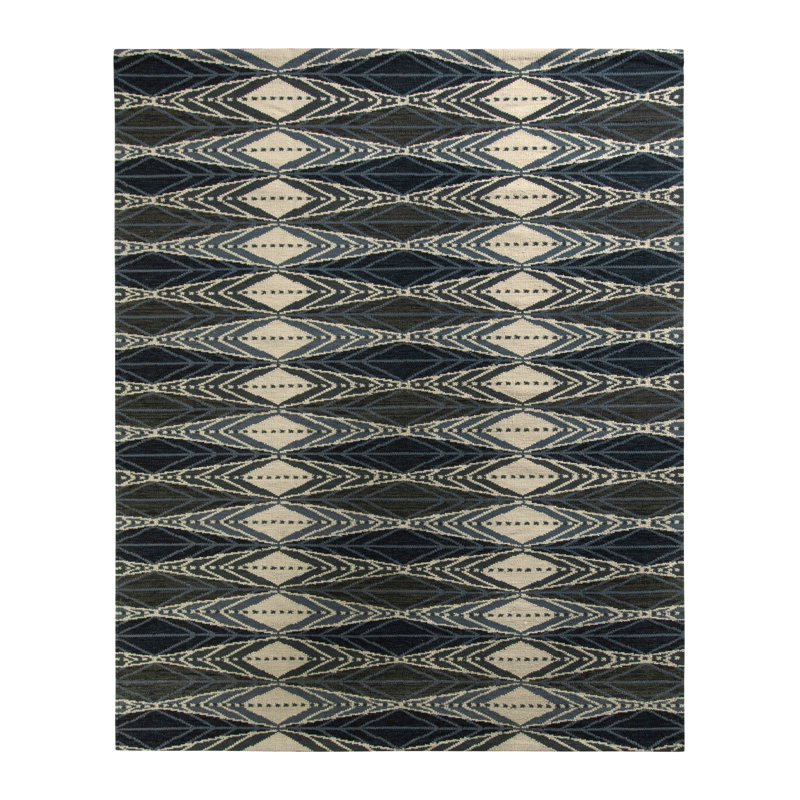 Scandinavian Hand Knotted Wool Geometric Area Rug, Rectangle 6' x 9'