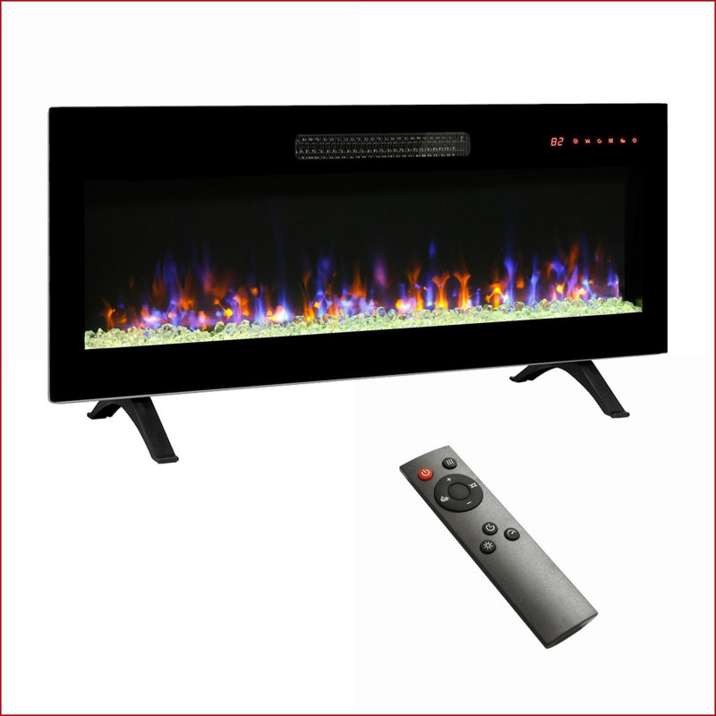 Foyer électrique d'intérieur encastré ultra mince de 42 po avec flamme multicolore et amp; Télécommande | Électrique | Verre trempé + tôle + plastique