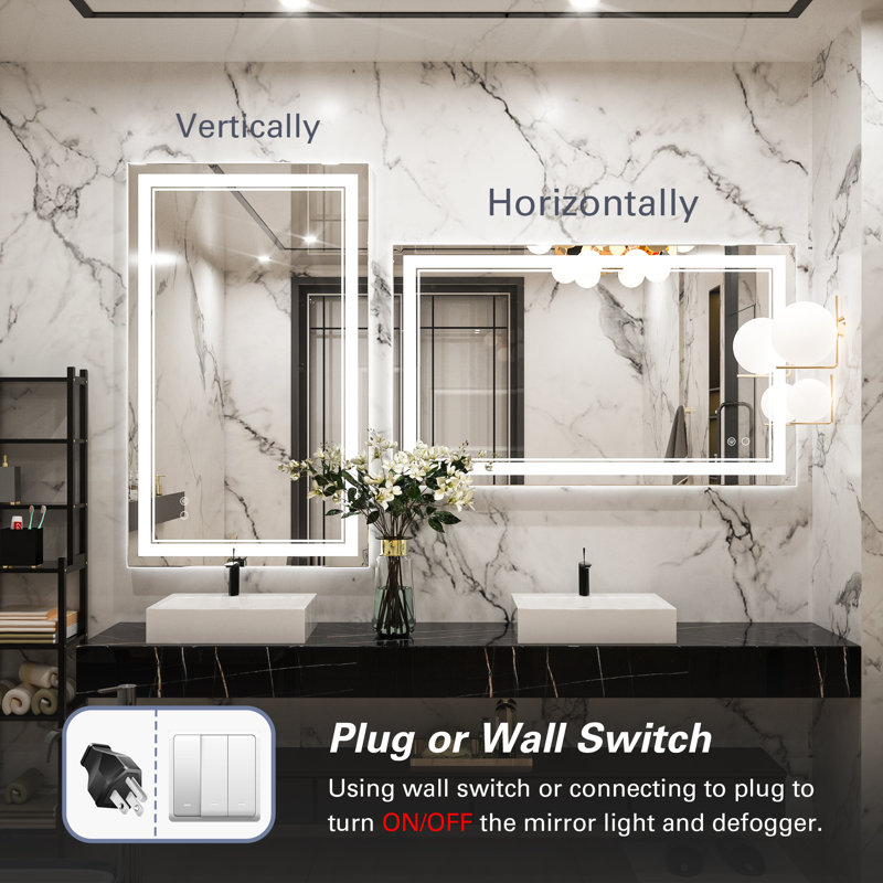 Adorna Frameless LED Lighted Bathroom / Vanity Mirror with Brightness Adjustable, Memory Function, Anti-fog, 24"  x 40" 