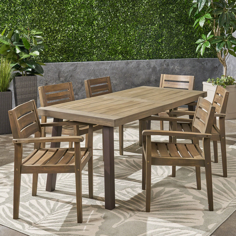 Kacey 6 - Person Acacia Wood Patio Dining Set with Rectangular Table
