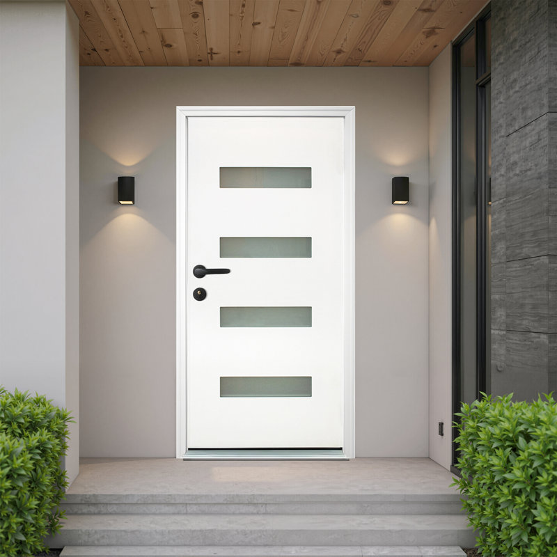 Porte d'entrée avant en fibre de verre blanc Royal 36 po x 80 po avec verre givré 4-Lite Royal - Droite / intérieur, Blanc