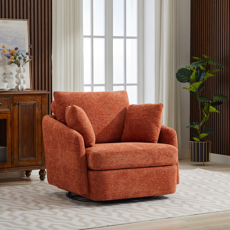 Chaise pivotante rembourrée avec 2 coussins latéraux , Chenille orange