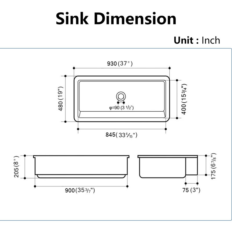 37'' L Single Bowl Fireclay Kitchen Sink