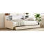 Lit de rangement simple tapissier beige avec tiroirs spacieux, plateforme luxueuse en velours, tête de lit et grands tiroirs pour la literie-1810255695