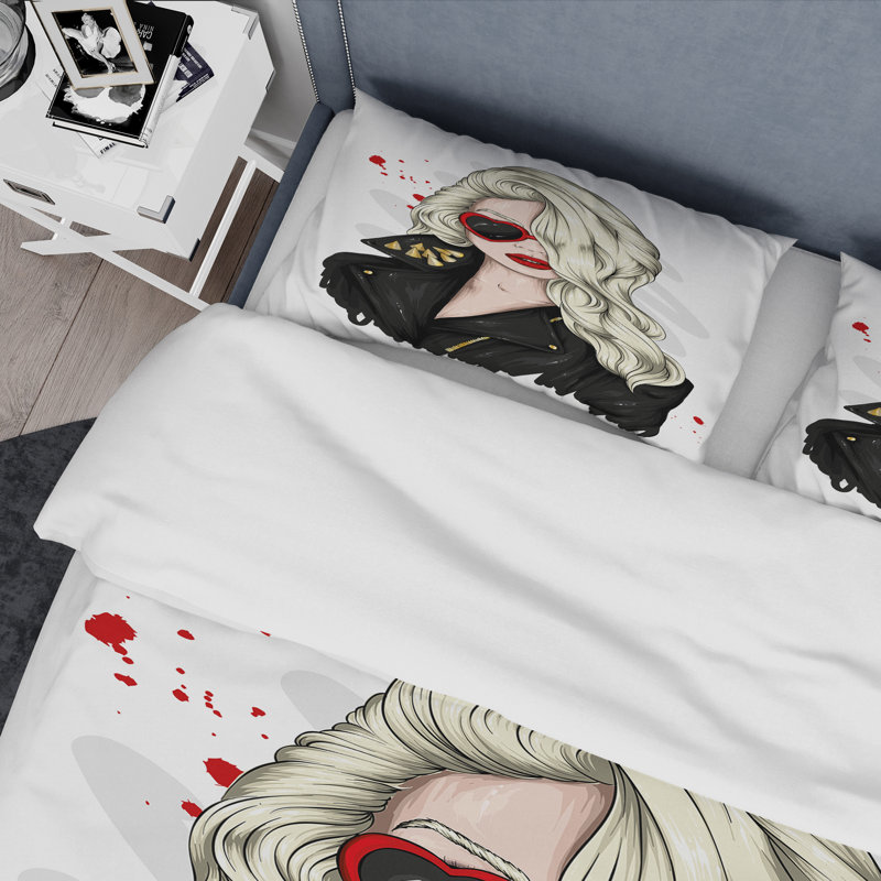 Ensemble de housse de couette en microfibre noir / rouge / blanc, Housse de couette très grand + 2 très grandes ta