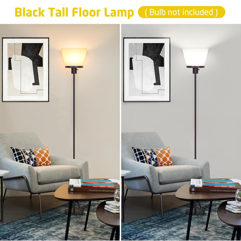Modern Black Floor Lamp With White Shade - Tall Standing Lamp For Living Room, Bedroom, Office