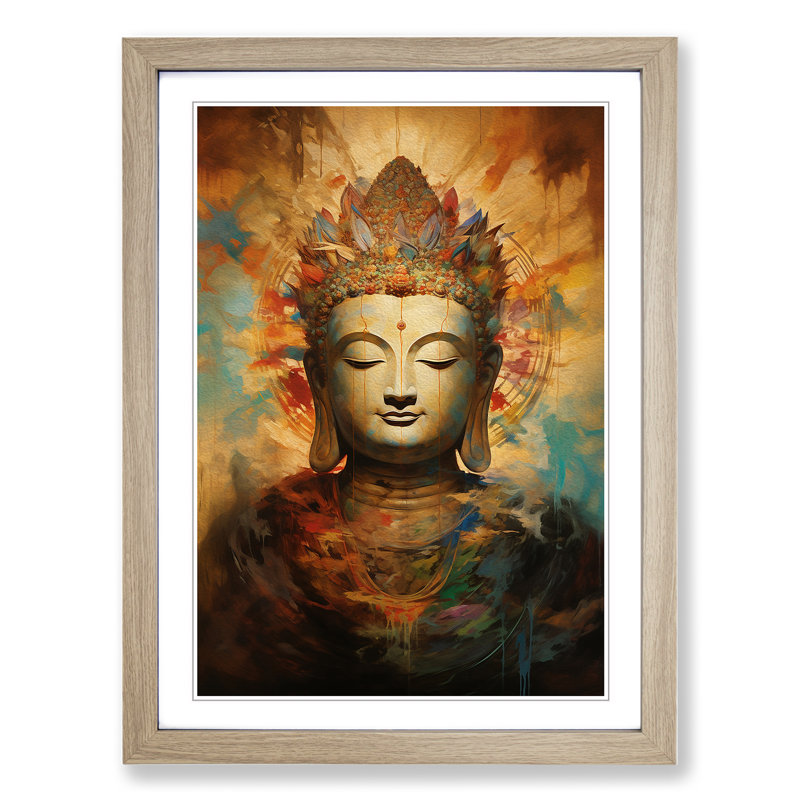 Buddha Modern Art - Framed Print, 34cm H x 25cm W x 2cm D, Oak Framed
