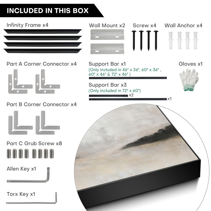 «Misty Minimalist Nature Landscape Illustration Extra Large», reproduction d'art encadrée (assemblage requis)