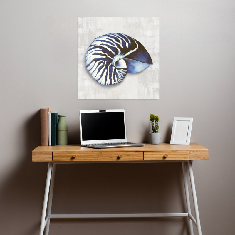 Nautilus Shell In Blue Hues I Abstract Contemporary Wall Art, 45.72 cm H x 45.72 cm W