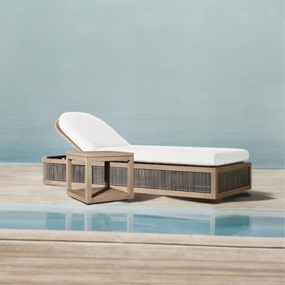 Chaise longue d'extérieur en teck avec méridienne