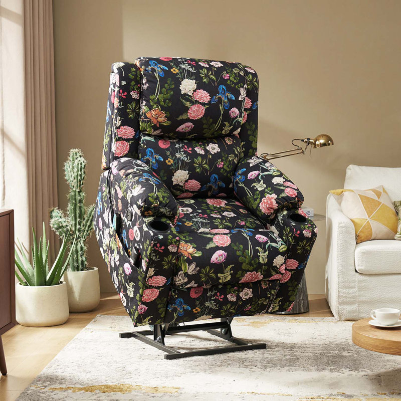 Fauteuil inclinable électrique avec massage Caroleann, Mélange de polyester noir