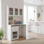 Armoire garde-manger multifonctionnelle avec bureau rotatif, rangement en verre, tiroir et tablettes ouvertes-121084859