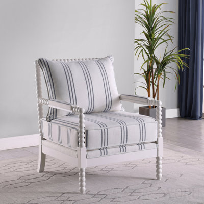 White And Navy Upholstered Stripe Accent Chair