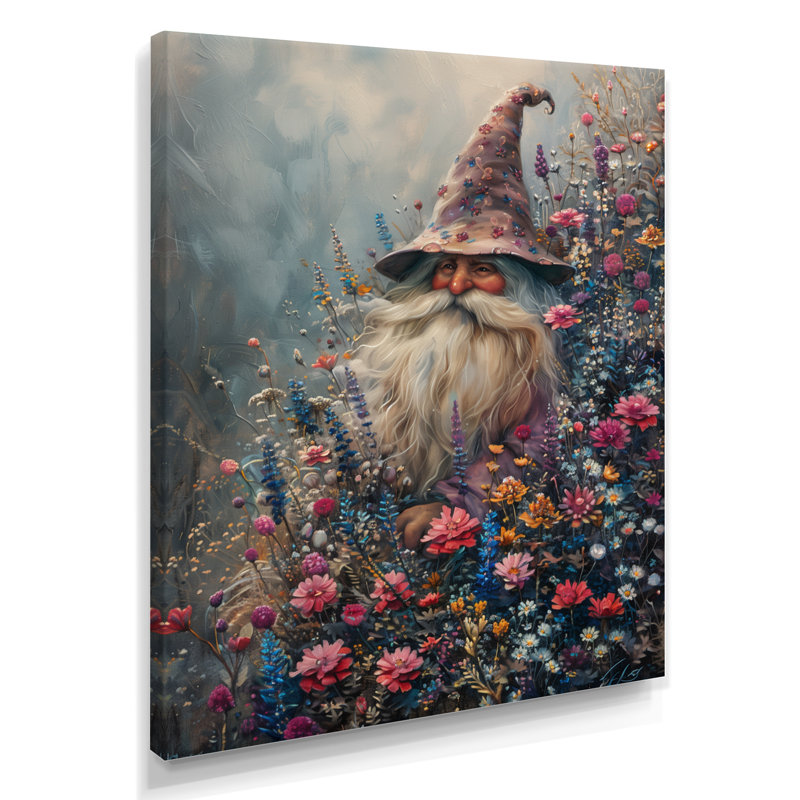 Gnome rose et rose au printemps, H 24 po x l 32 po, Toile tendue